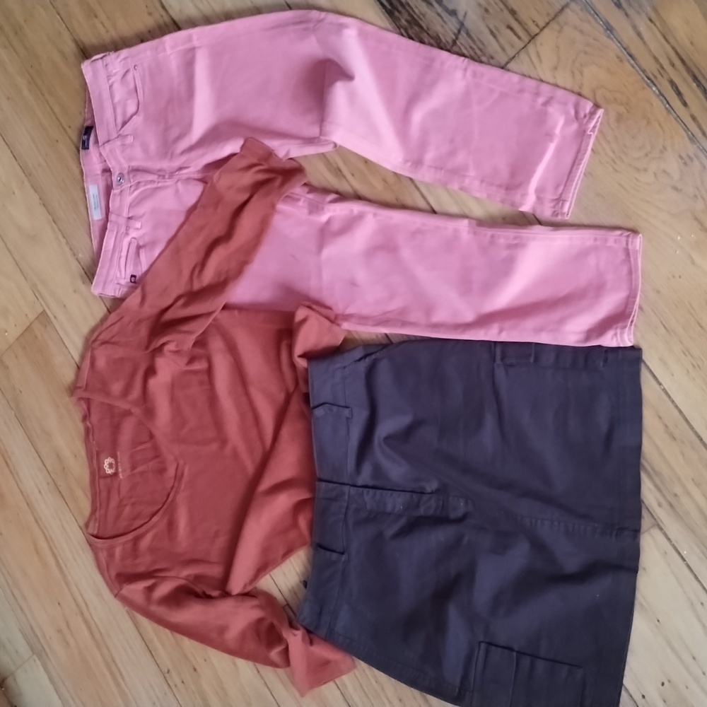 Package of 3! Jones NY Signature skirt 6P, Amer Sun S, AG light rust jeans S 25